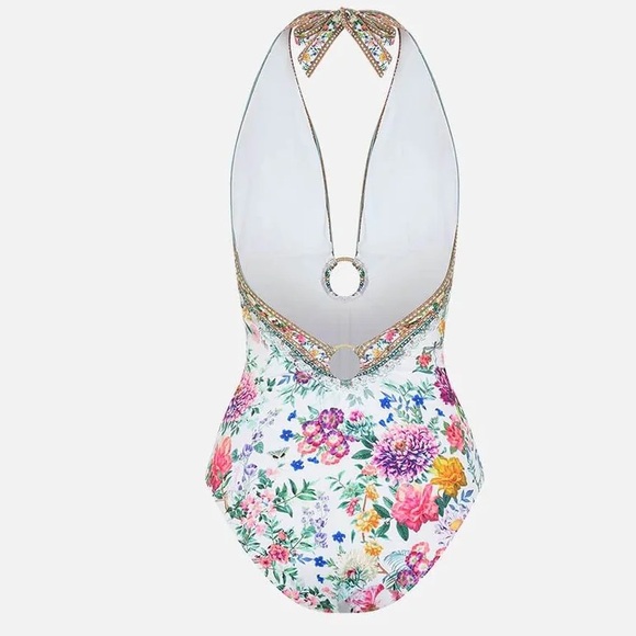 CAMILLA RING DETAIL PLUNGE V ONE PIECE, PLUMES AND PARTERRES SZ S 429$ - Picture 3 of 12